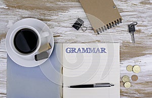 Grammar - Copybook on the desktop.