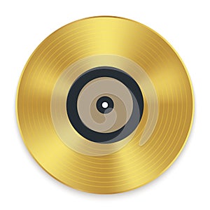 Gramophone golden vinyl disco record album. Music jukebox calssic vinyl disk