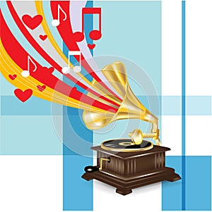 Gramophone with music love concept