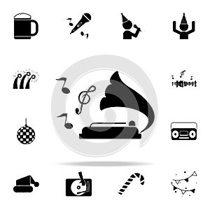 gramophone with notes icon. Party icons universal set for web and mobile