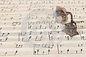 Gramophone on old sheet music