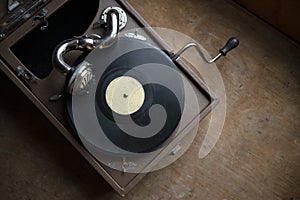 Gramophone for playing vinyl records. Retro player for listening to music