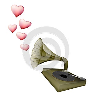 Gramophone retro with heart song love concept