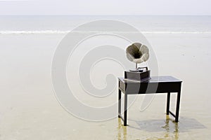 Gramophone at seaside photo