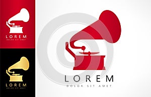 Gramophone silhouette. Phonograph vector logo.