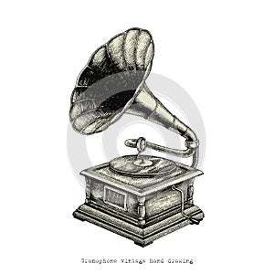 Gramophone vintage hand drawing