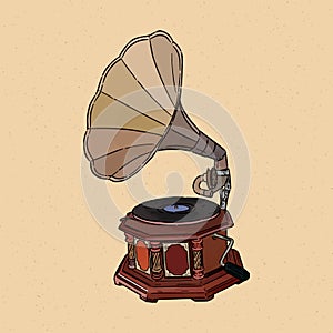 Gramophone- vintage hand drawn vector