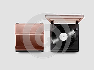 Gramophone vinyl player mockup opened and closed, top view, photo