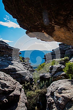 Grampians, Walk through rocks to the Pinnacle. Halls Gap, Portrait Size. Victoria, Australia