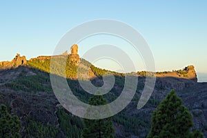 Gran Canaria, Caldera de Tejeda, sunrise over Roque Nublo mount