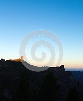 Gran Canaria, Caldera de Tejeda, sunrise over Roque Nublo mount