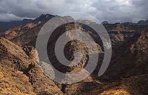 Gran Canaria, landscape of the central montainous part of the island around freshwater reservoir  Presa del Parralillo