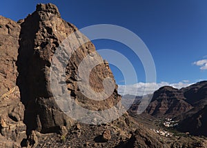 Gran Canaria, landscape of the southern part of the island along Barranco de ArguineguÃÂ­n steep and deep ravine photo