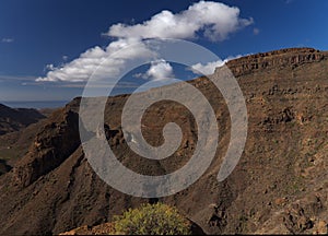 Gran Canaria, landscape of the southern part of the island along Barranco de ArguineguÃÂ­n steep and deep ravine photo