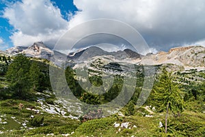 Gran Fanes valley with peaks above in the Dolomites