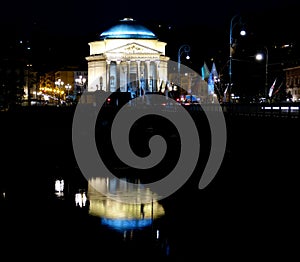 Gran Madre of God reflected in the river Po Piedmont Italy