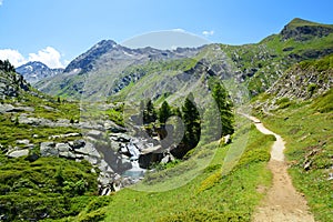 Gran Paradiso National Park. Hiking trail in the Valle di Bardoney, Aosta Valley, Italy.