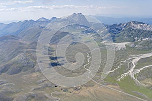 Gran Sasso and Campo Imperatore upland, aerial, Italy