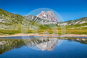 Gran Sasso mountain summit at Campo Imperatore plateau, Abruzzo, Italy photo