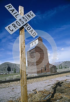 Gran Silo near Railroad Crossing