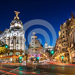 Gran Via in Madrid, Spain, Europe. photo