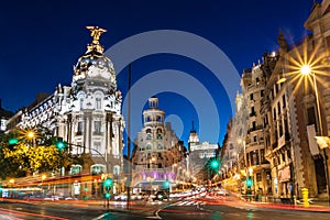 Gran Via in Madrid, Spain, Europe.