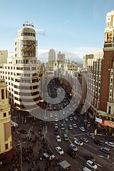 Gran Via and Plaza Callao, aerial view Madrid, Spain