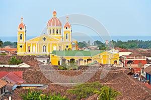 Granada cathedral and lake Nicaragua, Nicaragua.