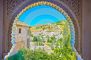 Granada landscape from Alhambra window, Spain