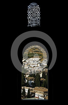 Granada through Moorish windows of Nasrid Palace