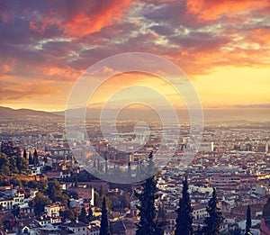 Granada skyline view from Albaicin in Spain