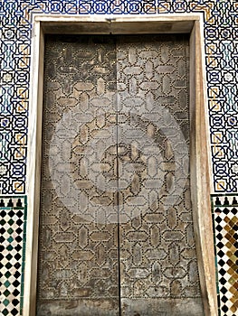 Granada, Spain - December 30, 2019: Arabic pattern texture in Alhambra interior details