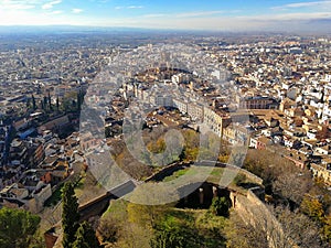 Granada, Spain, December 14, 2017: Panoramic View of Granada city