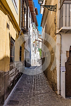 Granada, Spain - narrow street in Albaicin Moorish medieval quarter