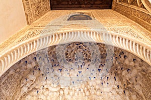 GRANADA, SPAIN - NOVEMBER 2, 2017: Detail of architecture at Nasrid Palaces (Palacios Nazaries) at Alhambra in Granada, Spa photo
