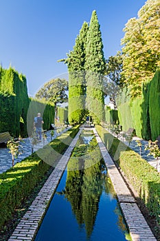GRANADA, SPAIN - NOVEMBER 2, 2017: Jardines del Generalife gardens at Alhambra in Granada, Spa photo