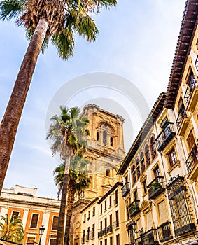 Granada street and cathedral in Andalusia, Spain photo