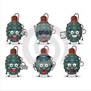 Granade firecracker cartoon character are playing games with various cute emoticons