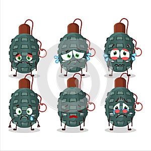 Granade firecracker cartoon character with sad expression