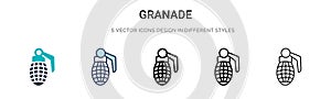 Granade icon in filled, thin line, outline and stroke style. Vector illustration of two colored and black granade vector icons