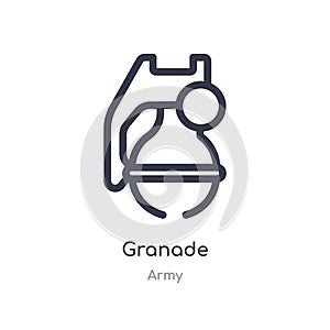 granade outline icon. isolated line vector illustration from army collection. editable thin stroke granade icon on white