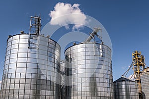 Granary elevator on agro-processing and manufacturing plant for processing and silver silos for drying cleaning and storage of