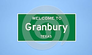 Granbury, Texas city limit sign. Town sign from the USA.