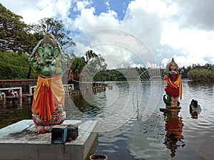 Grand bassin crater lake in mauritius temple