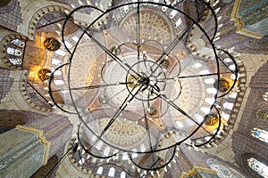 Grand, beautiful dome and chandelier in New Mosque (Yeni Cami)