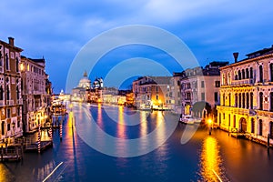 Grand Canal and Basilica Santa Maria della Salute at sunset