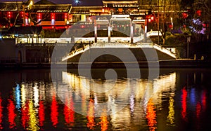 Grand Canal Buildings NIght Reflection Hangzhou Zhejiang China