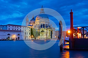 The Grand Canal with church in Venice at night