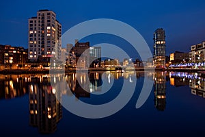 Grand Canal Dock in Dublin by night