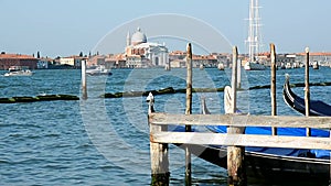 Grand Canal, moored gondolas and the Basilica di Santa Maria della Salute